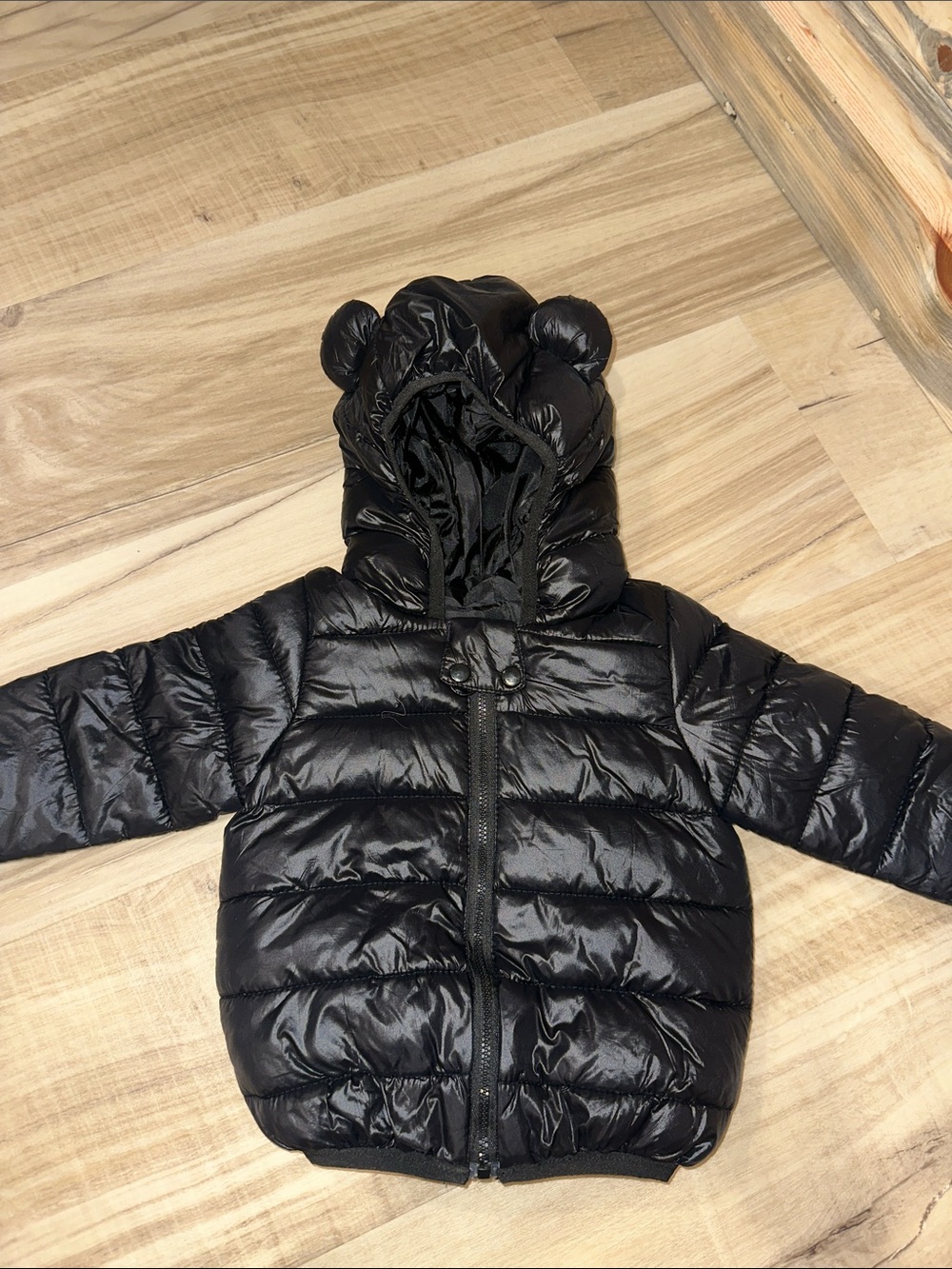 Source Unknown Black Kids Puffer Jacket with Hood and Ear Accents